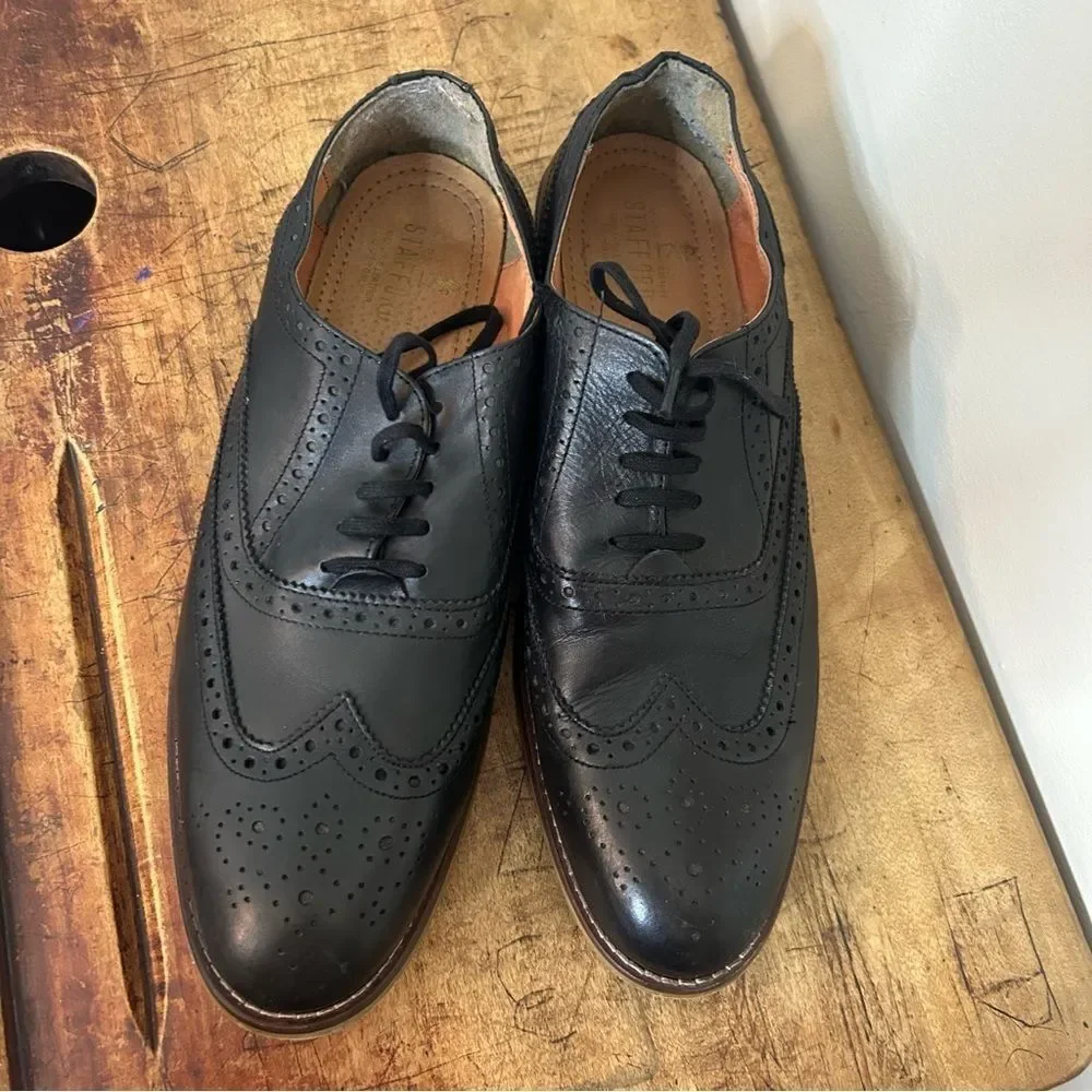 Stafford Black Leather Oxford Dress Shoes Men’s 11 see INFO